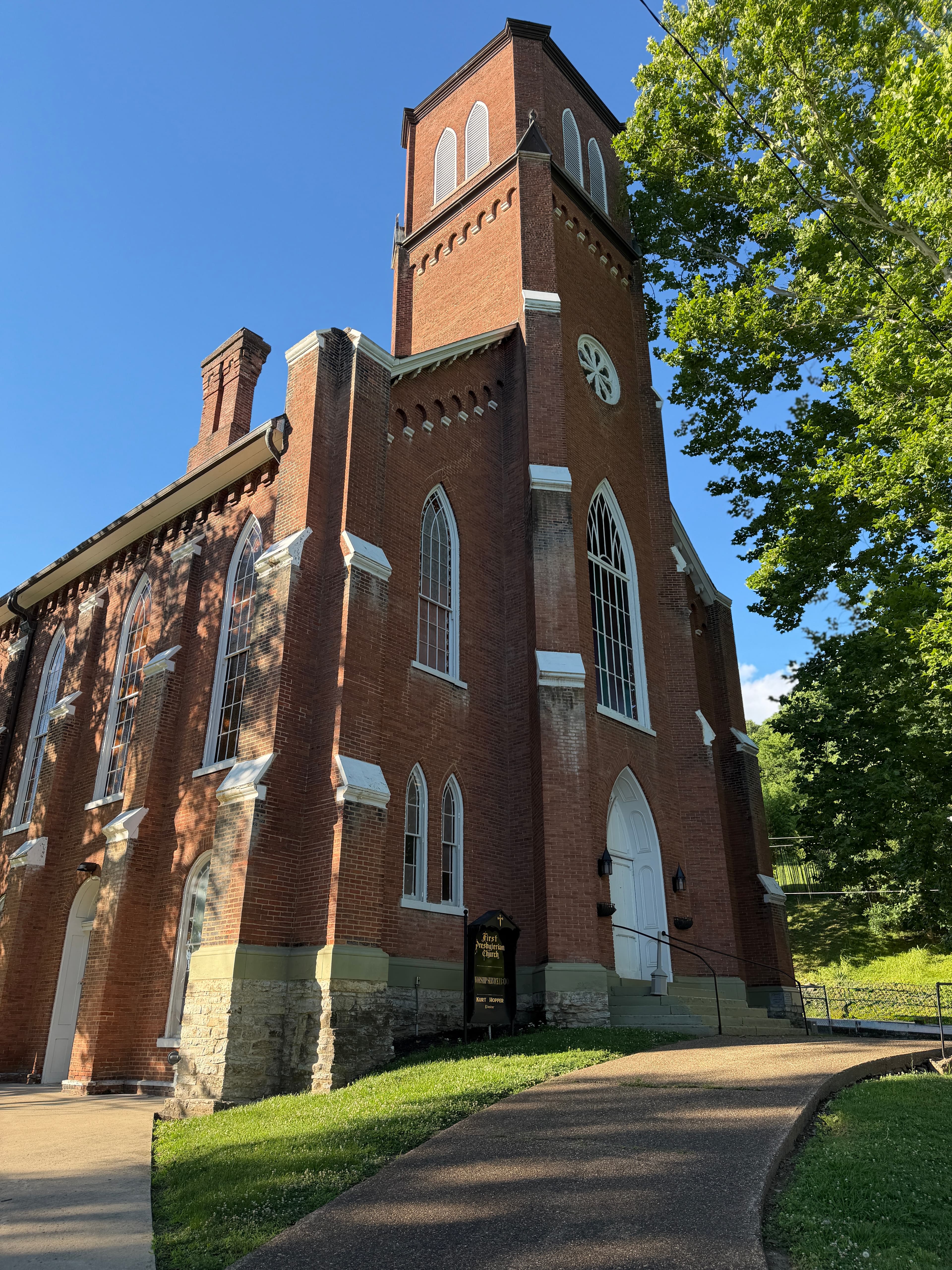 Ripley First Presbyterian church exterior in the sunlight