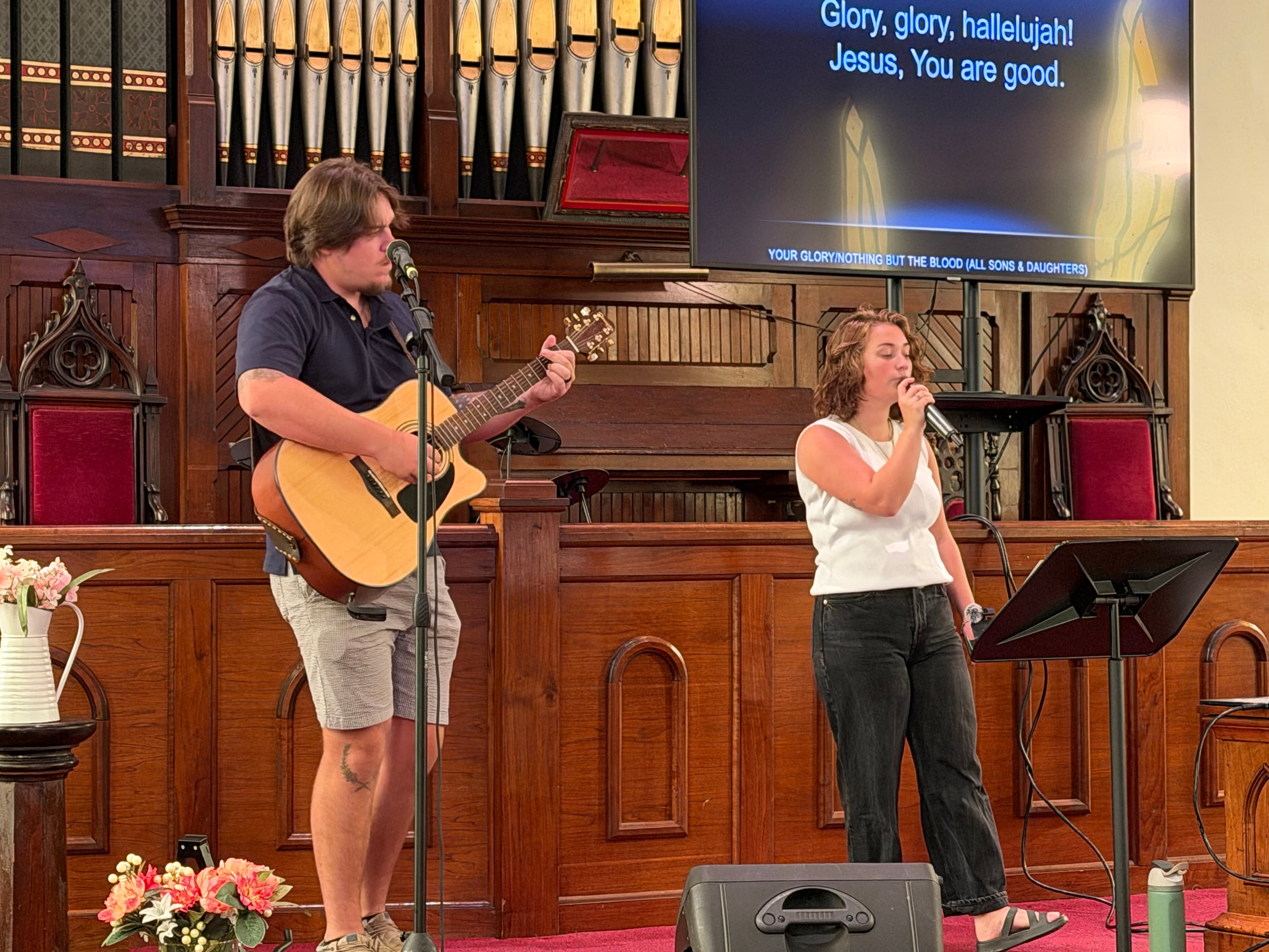 Worship team leading music in the sanctuary at Ripley First Presbyterian